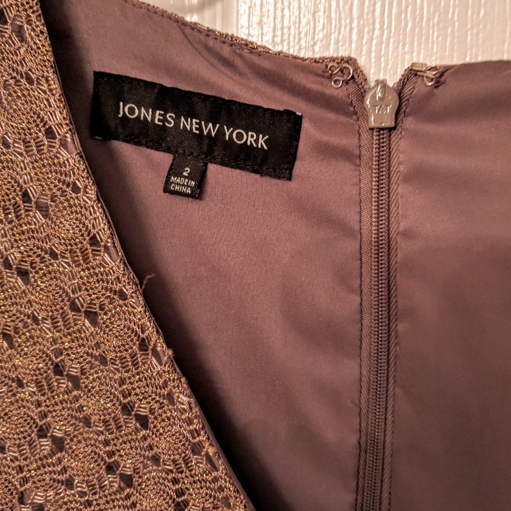 Jones NY Crochet Dress Size 2 Taupe Metallic - Picture 4 of 8